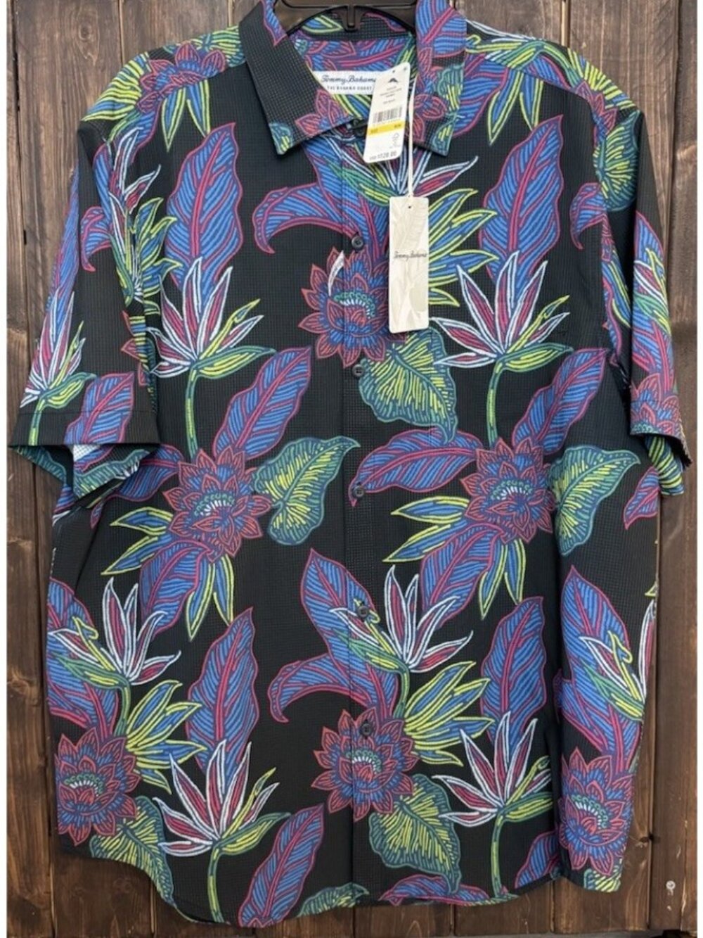 Tommy Bahama Medium The Bahama Coast Neon Gardens Camp Shirt Black Floral